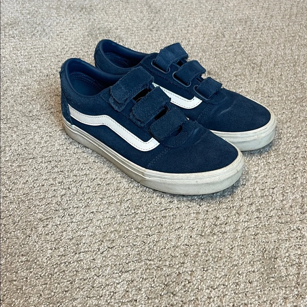 Velcro Vans- Women’s Navy Sneakers with White Stripes - Picture 3 of 5